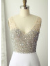 Ivory Beaded Chiffon Long Prom Dress